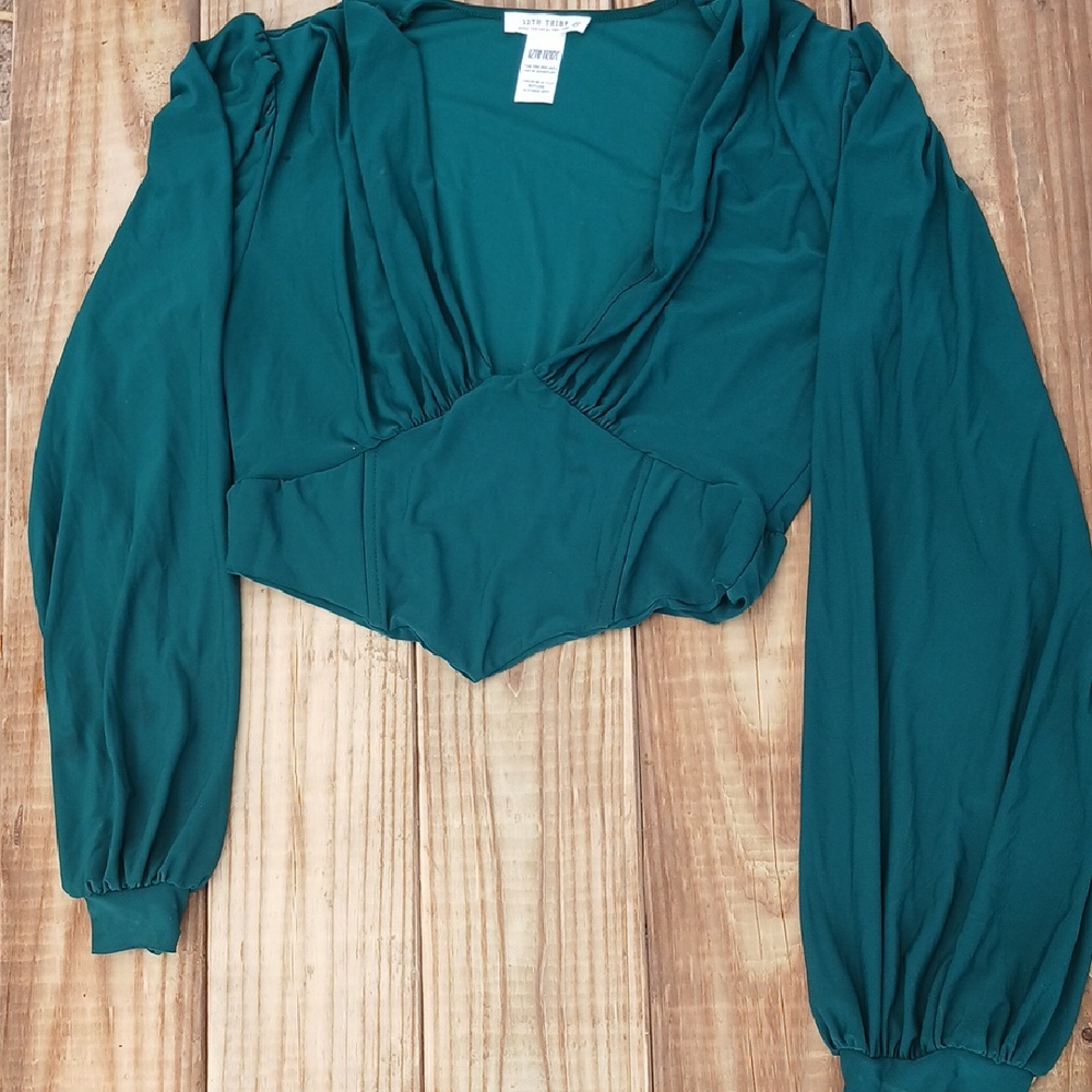 12th Tribe Teal Long Sleeve Blouse